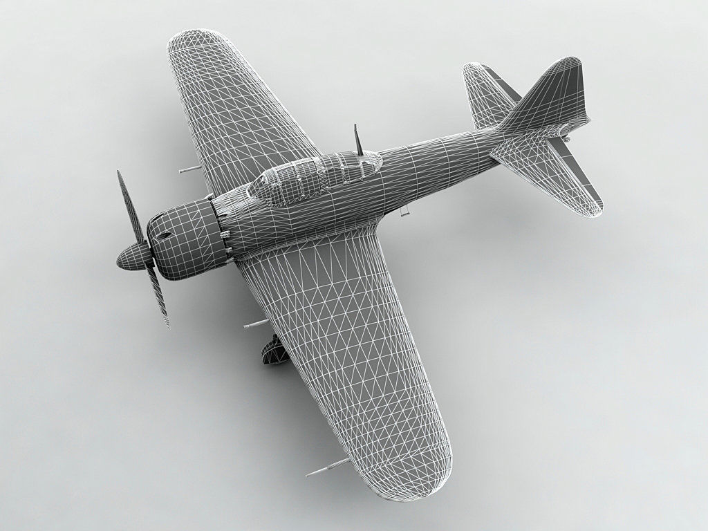 A6M5 Zero Aircraft White Low-poly 3D model_2