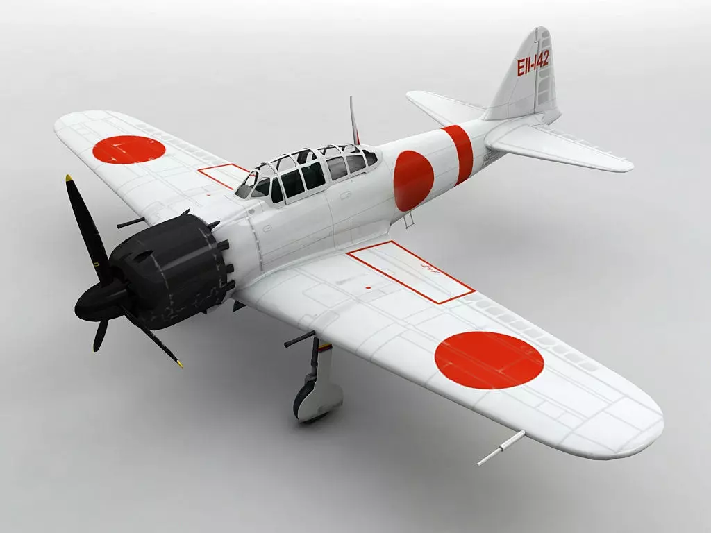 A6M5 Zero Aircraft White Low-poly 3D model_0