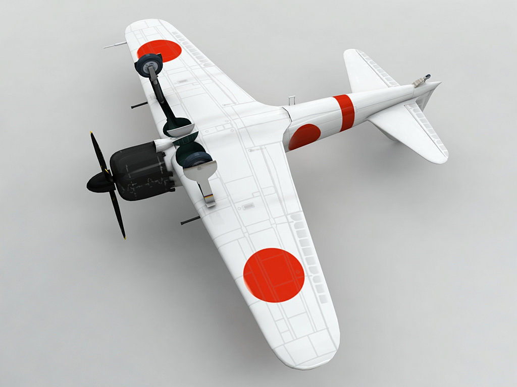 A6M5 Zero Aircraft White Low-poly 3D model_1