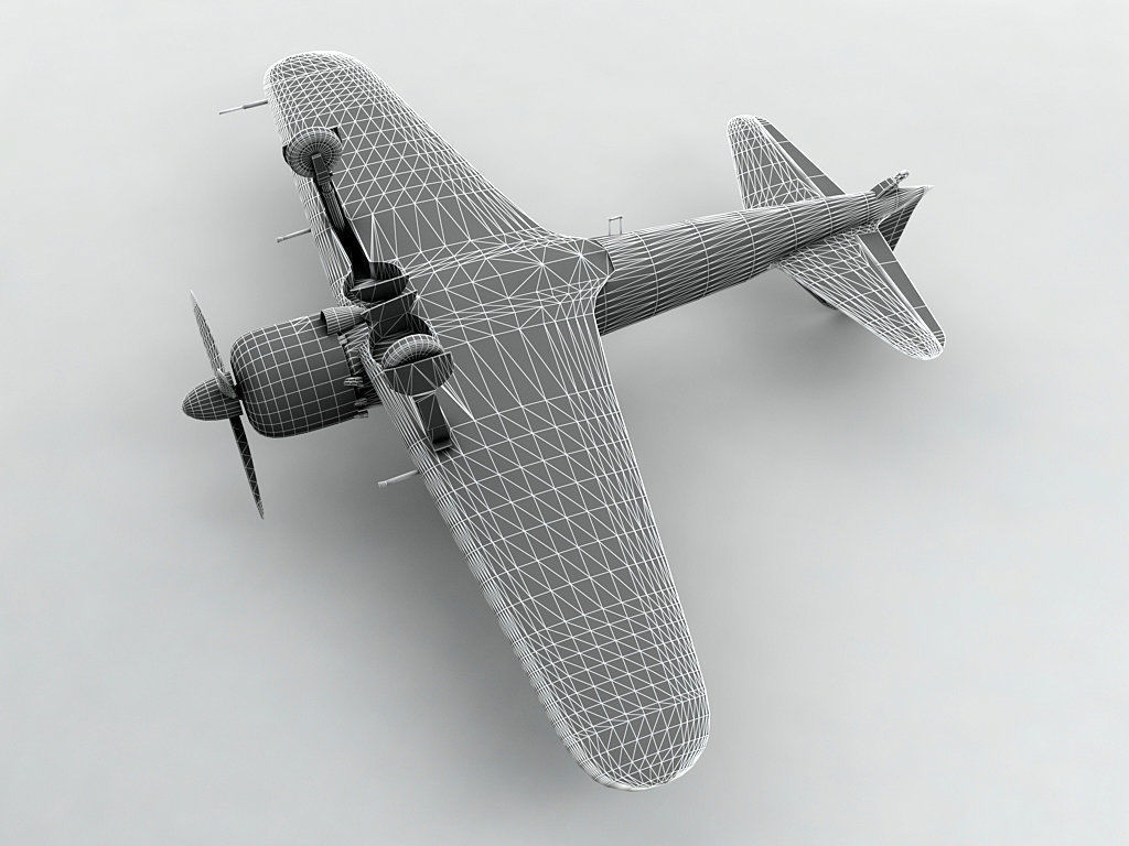 A6M5 Zero Aircraft White Low-poly 3D model_3