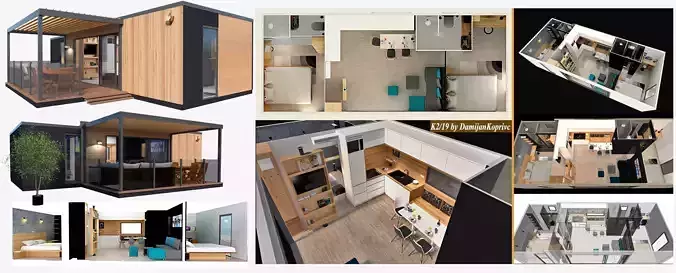 modern mobile home vacation house tiny house 3d model Low-poly 3D model
