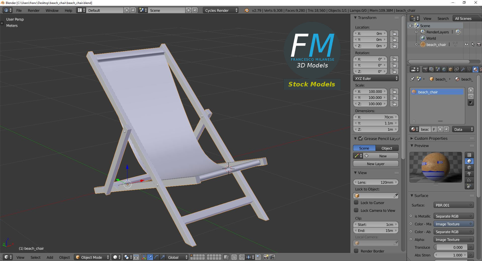 Beach chair 3D model_9