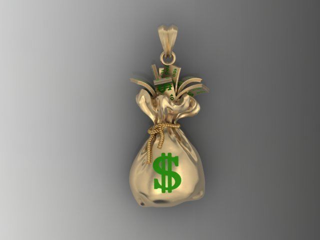 Money Bag pendant 3D print model_3