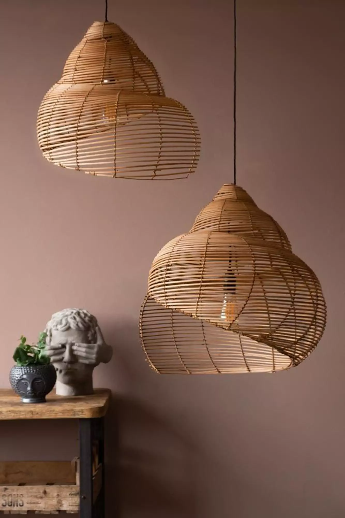 Spiral Shell Shaped Rattan Ceiling Lamp 3D model_0