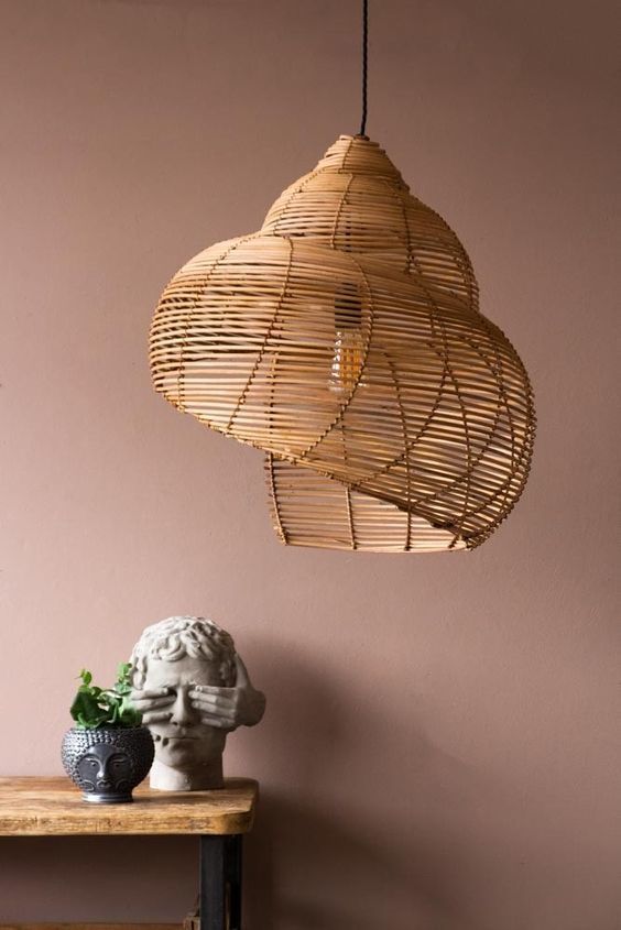 Spiral Shell Shaped Rattan Ceiling Lamp 3D model_3