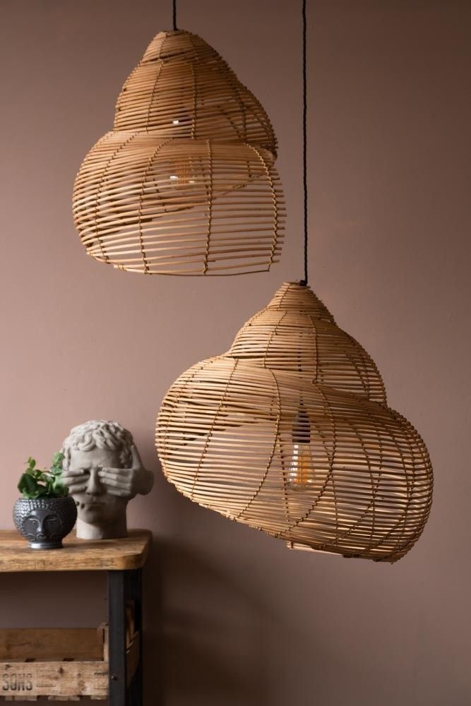 Spiral Shell Shaped Rattan Ceiling Lamp 3D model_1