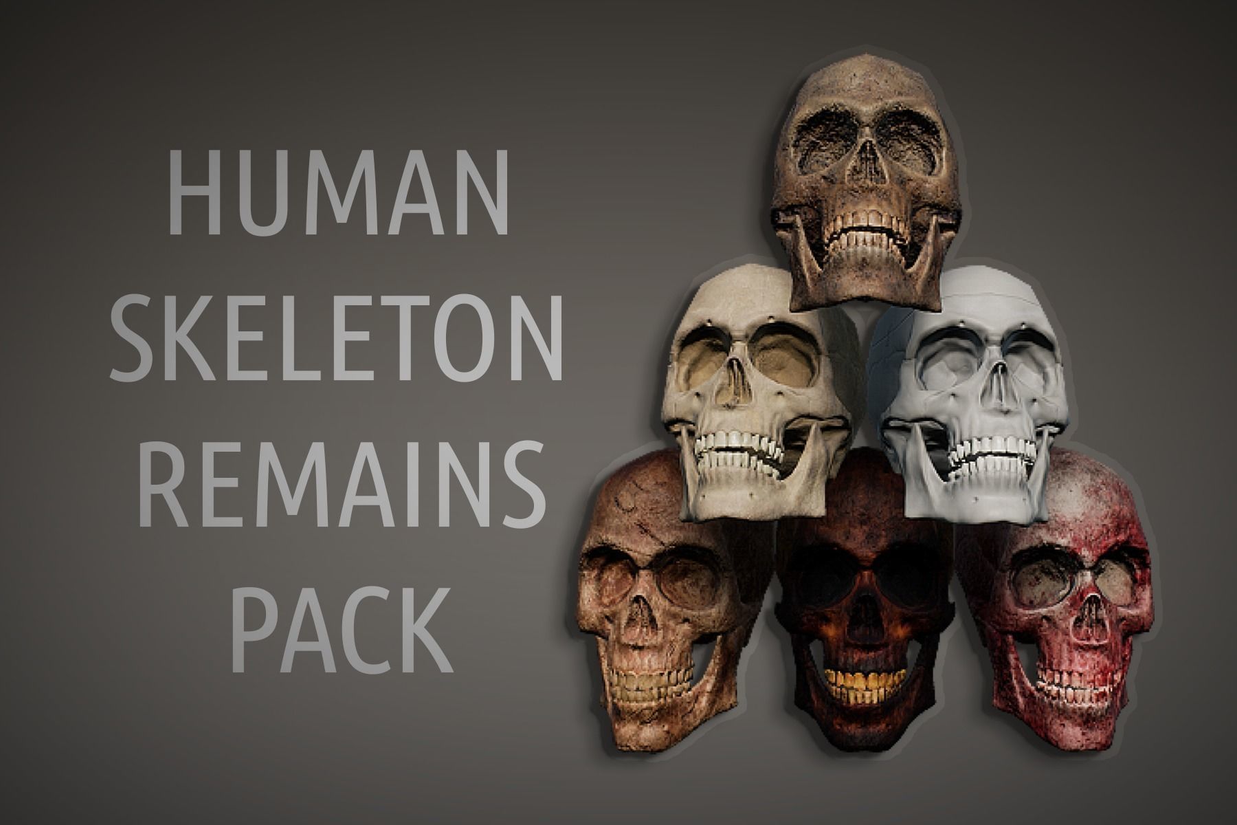 Lowpoly PBR Human Skeleton Remains Pack Low-poly 3D model