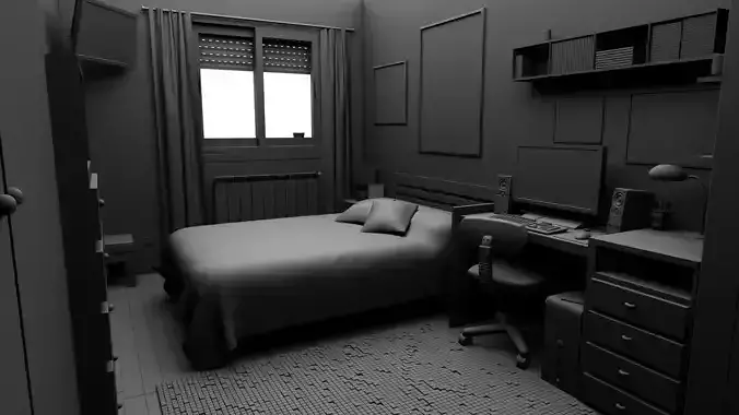 The Room bedroom with bed and desk 3D model