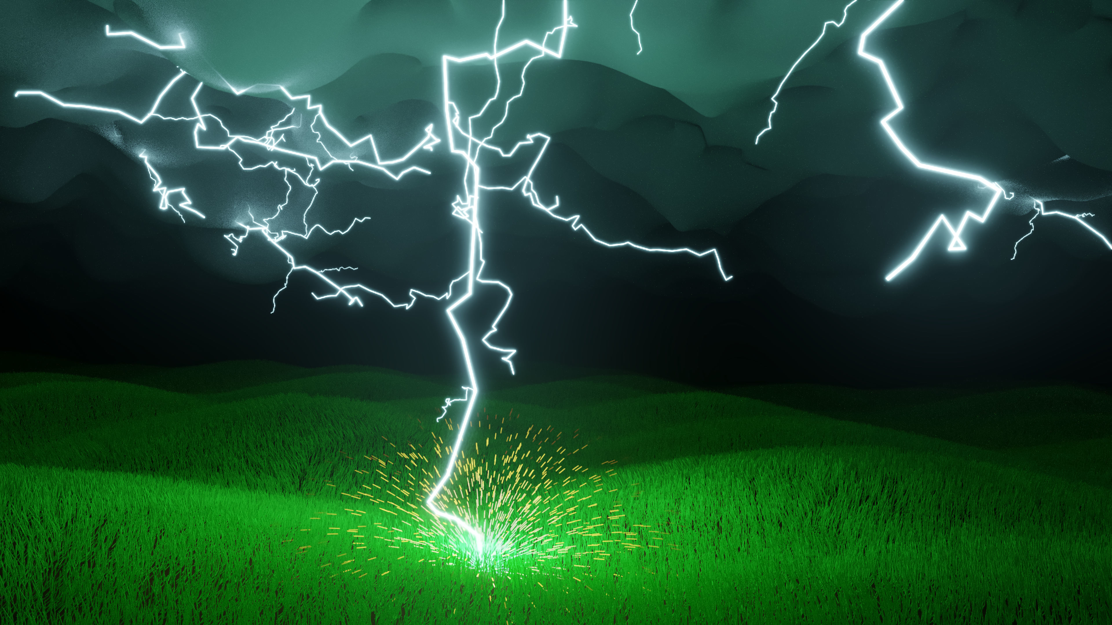 thunderstorm lightning strike on field 3D model_5