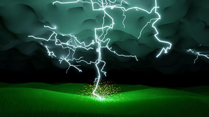 thunderstorm lightning strike on field 3D model