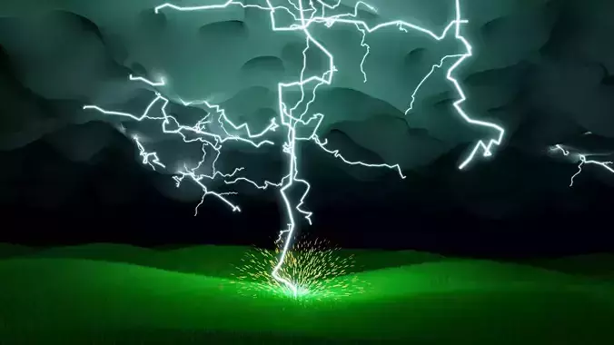 thunderstorm lightning strike on field 3D model