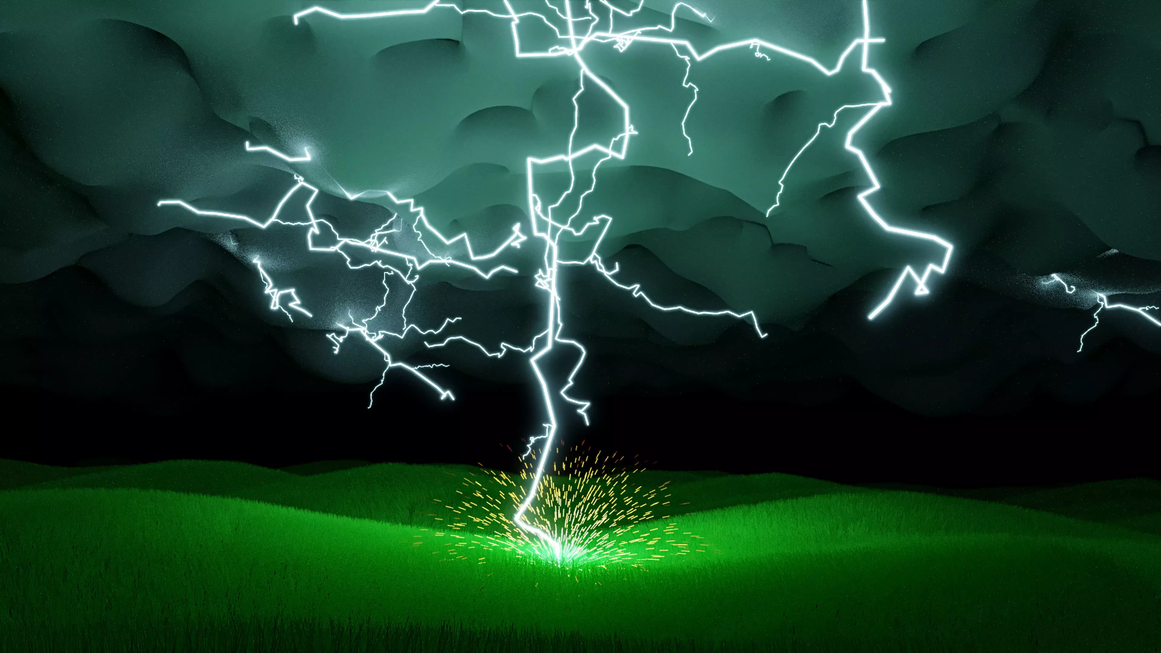 thunderstorm lightning strike on field 3D model_0