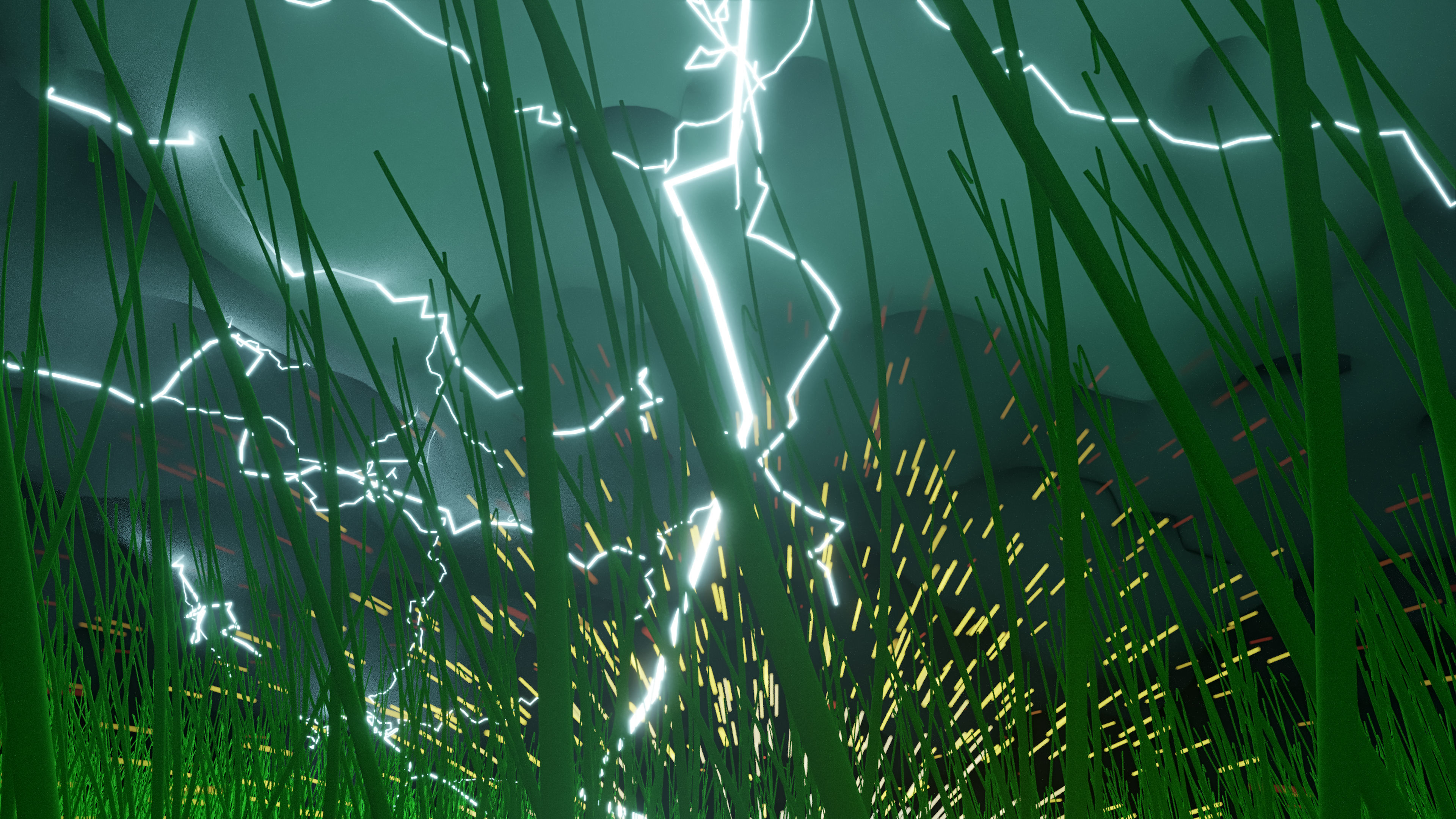 thunderstorm lightning strike on field 3D model_1
