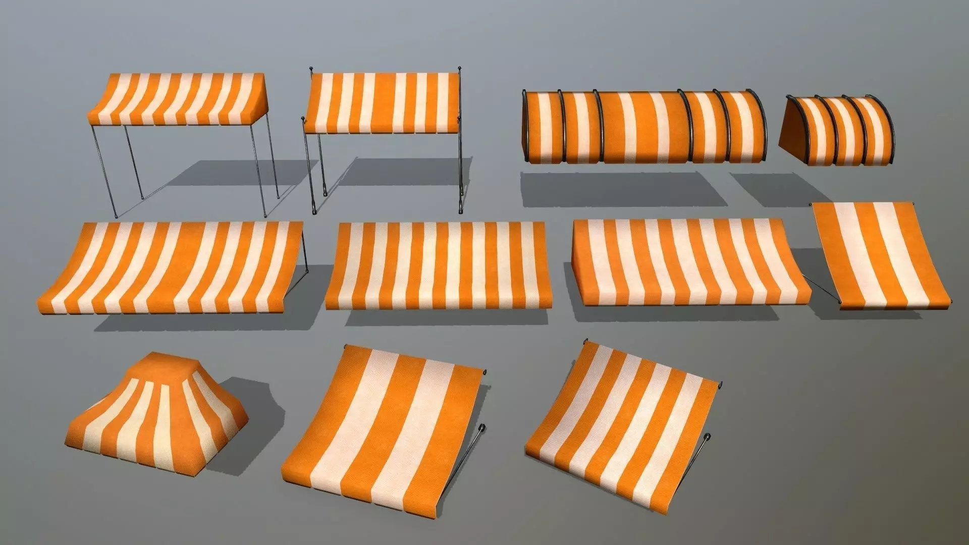 awning orange and striped lamp shade Low-poly 3D model_0