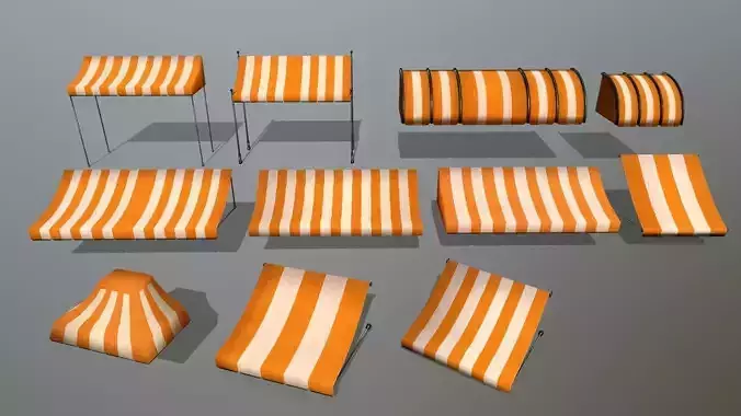 awning orange and striped lamp shade Low-poly 3D model