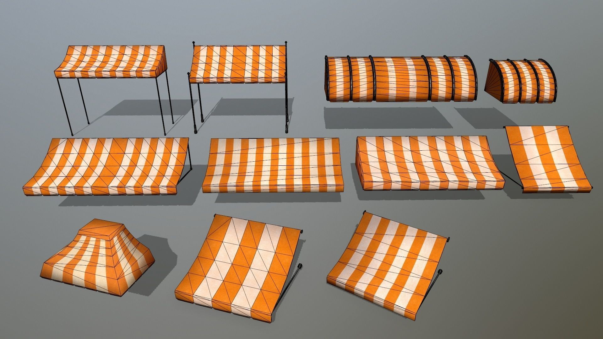 awning orange and striped lamp shade Low-poly 3D model_22