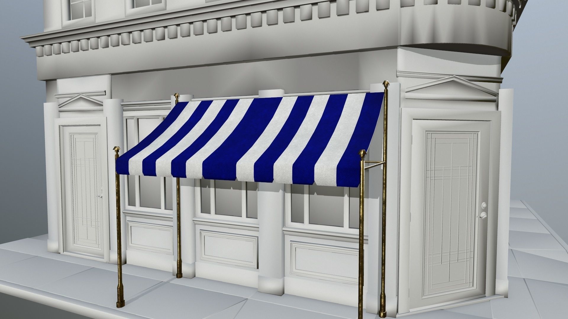 awning striped tent Low-poly 3D model_12