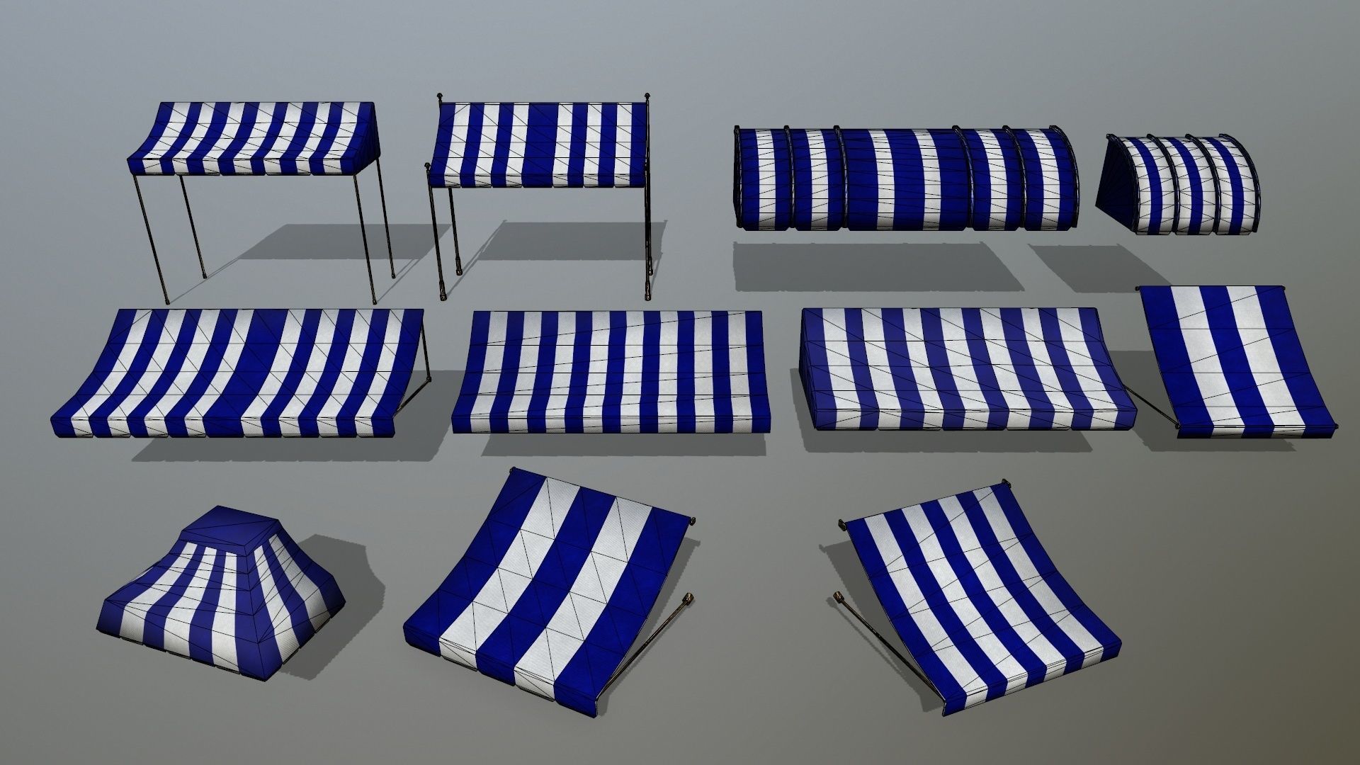 awning striped tent Low-poly 3D model_30