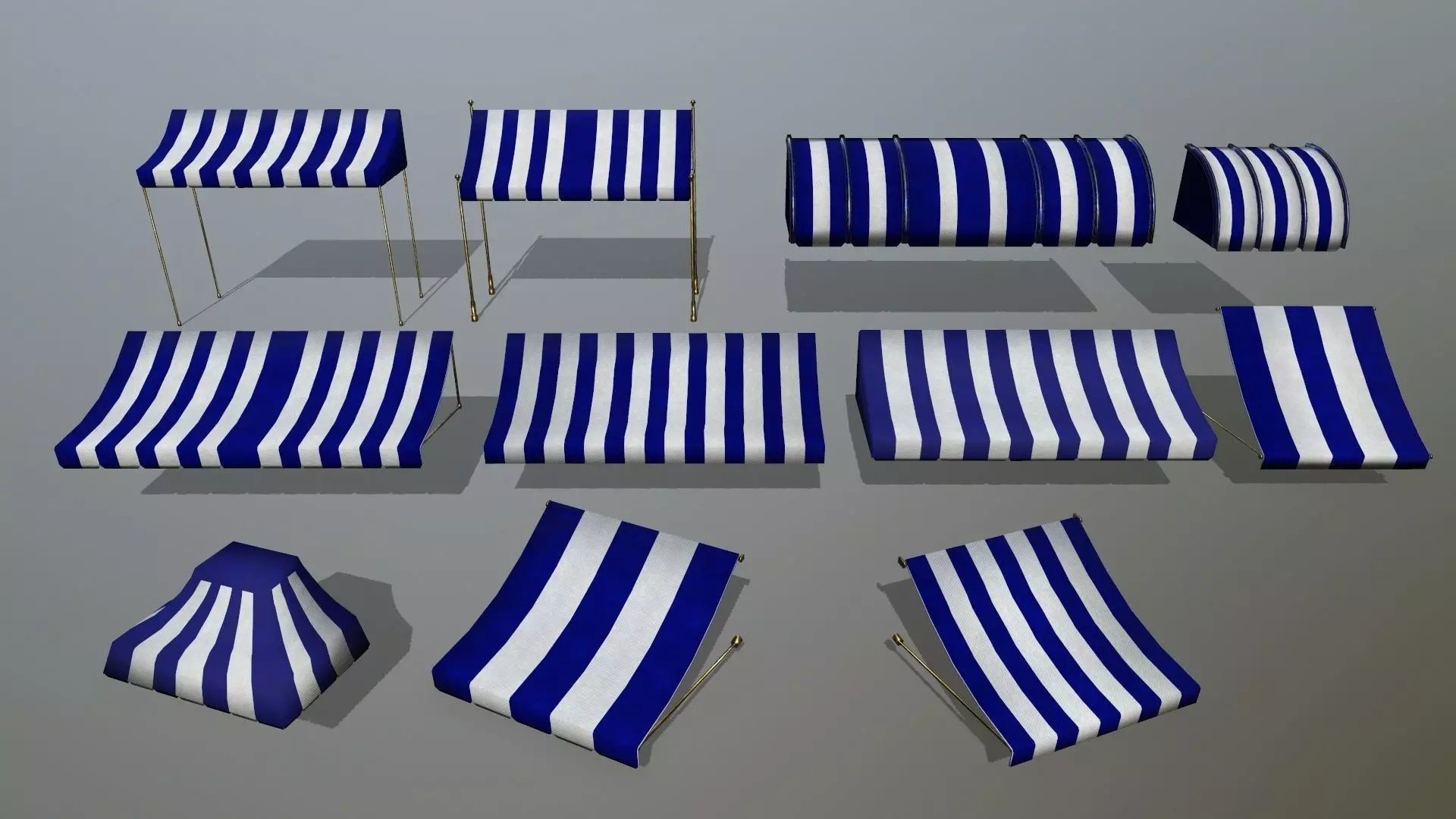 awning striped tent Low-poly 3D model_0