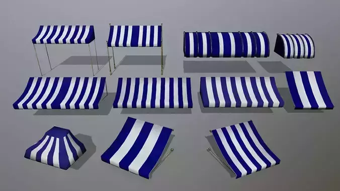 awning striped tent Low-poly 3D model