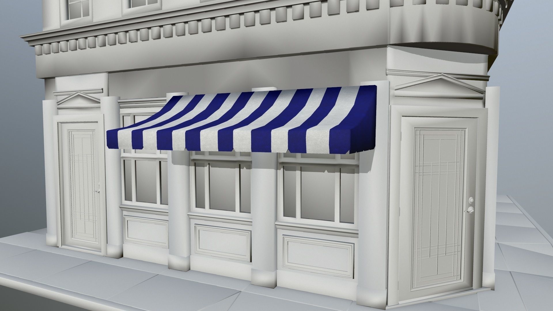 awning striped tent Low-poly 3D model_16