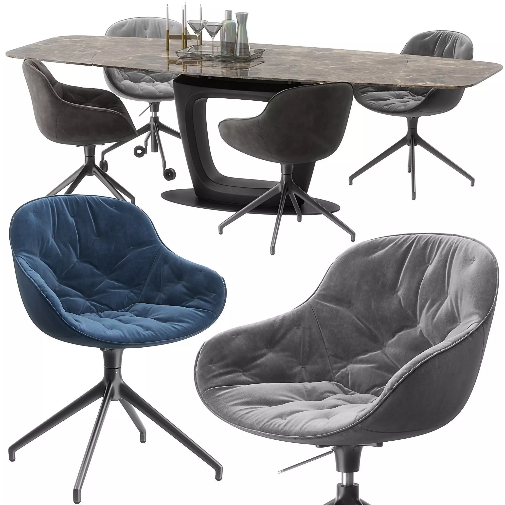 Calligaris Igloo soft chair orbital table set 3D model