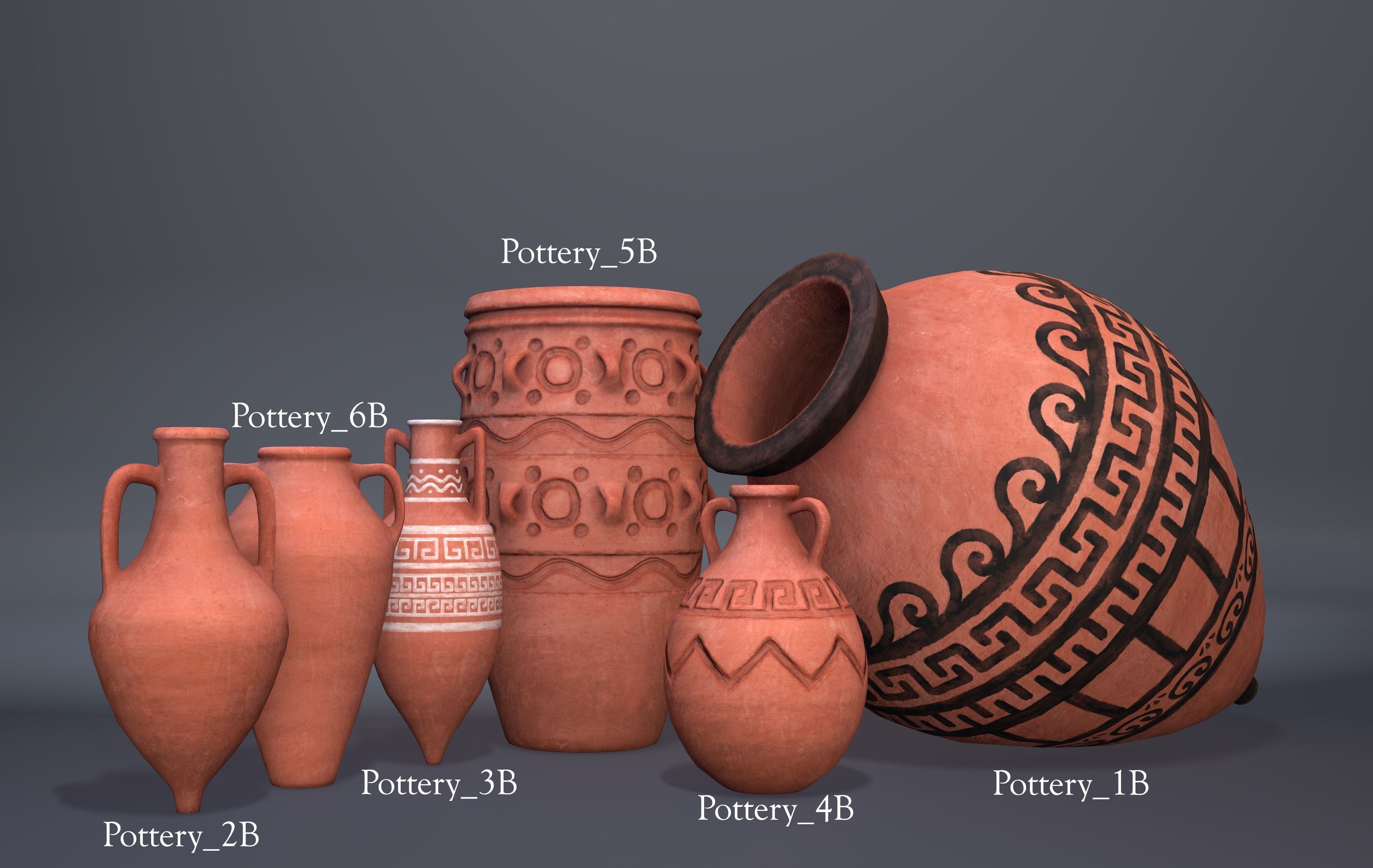 Pottery B Bundle Low-poly 3D model_1