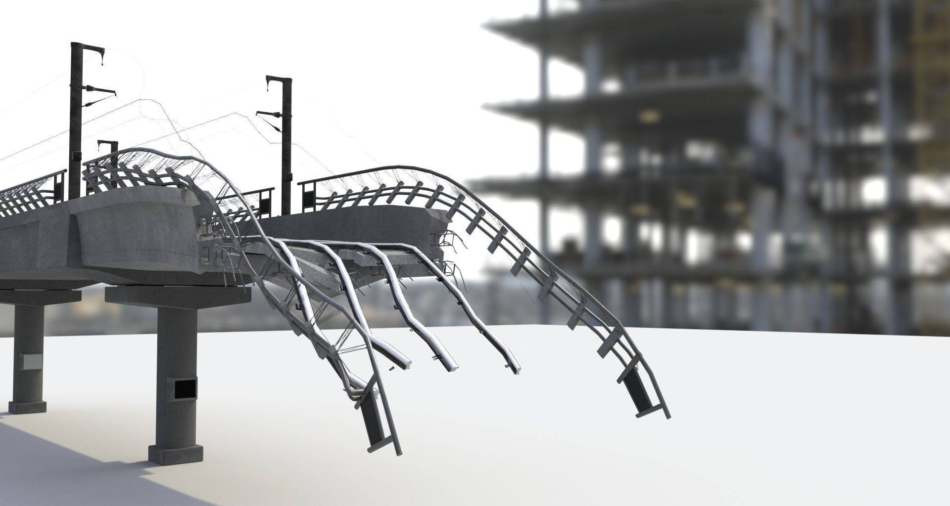 Metro Track and Bridge or Broken Metro track and bridge Low-poly 3D model_6