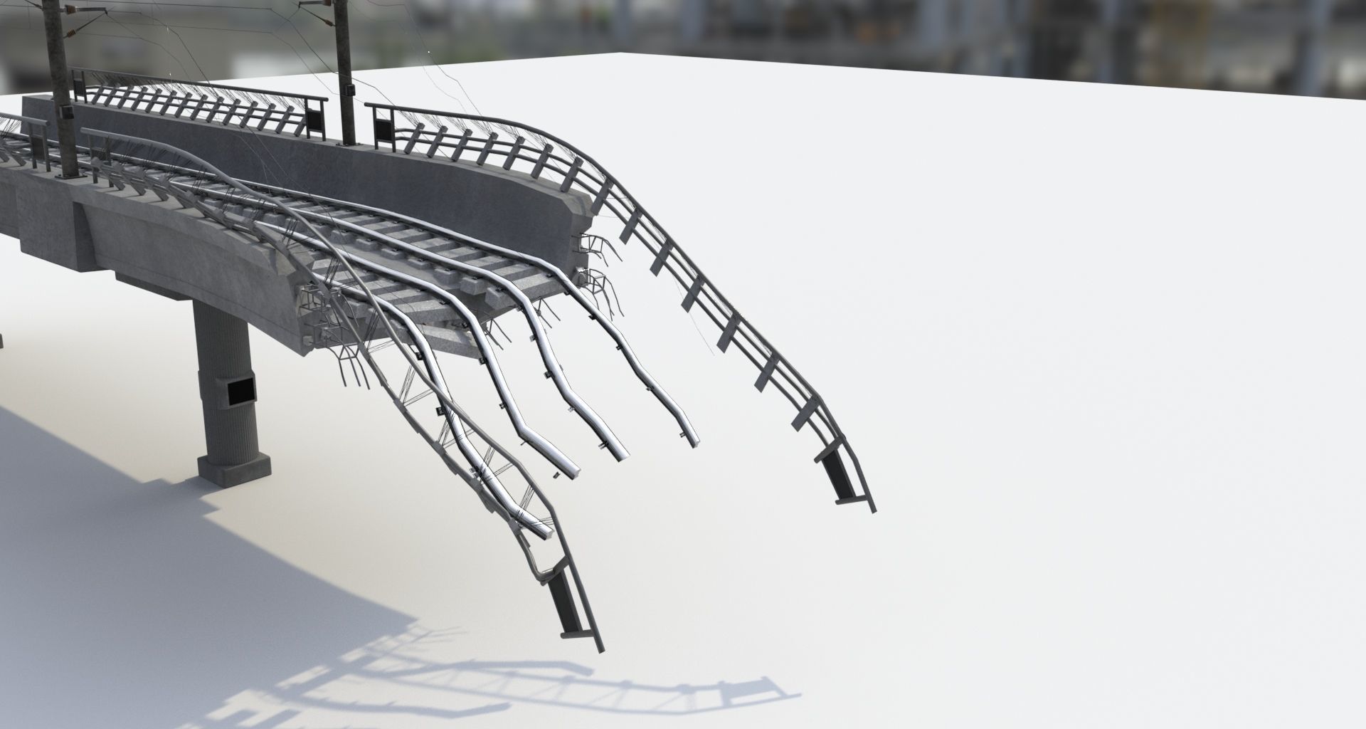 Metro Track and Bridge or Broken Metro track and bridge Low-poly 3D model_5