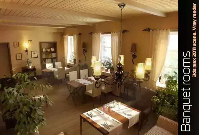 Banquet rooms classic interior 3D model
