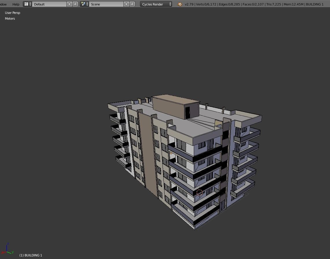 BUILDING 1 with balconies and balconies 3D model_1