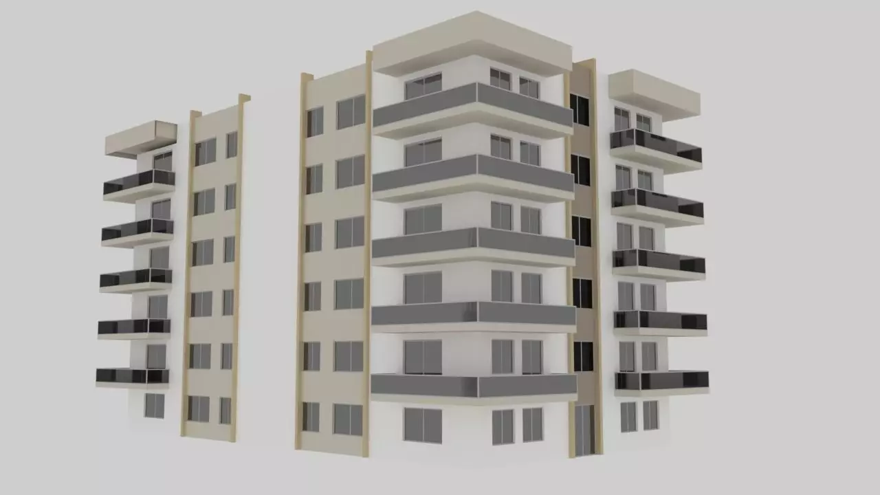 BUILDING 1 with balconies and balconies 3D model_0