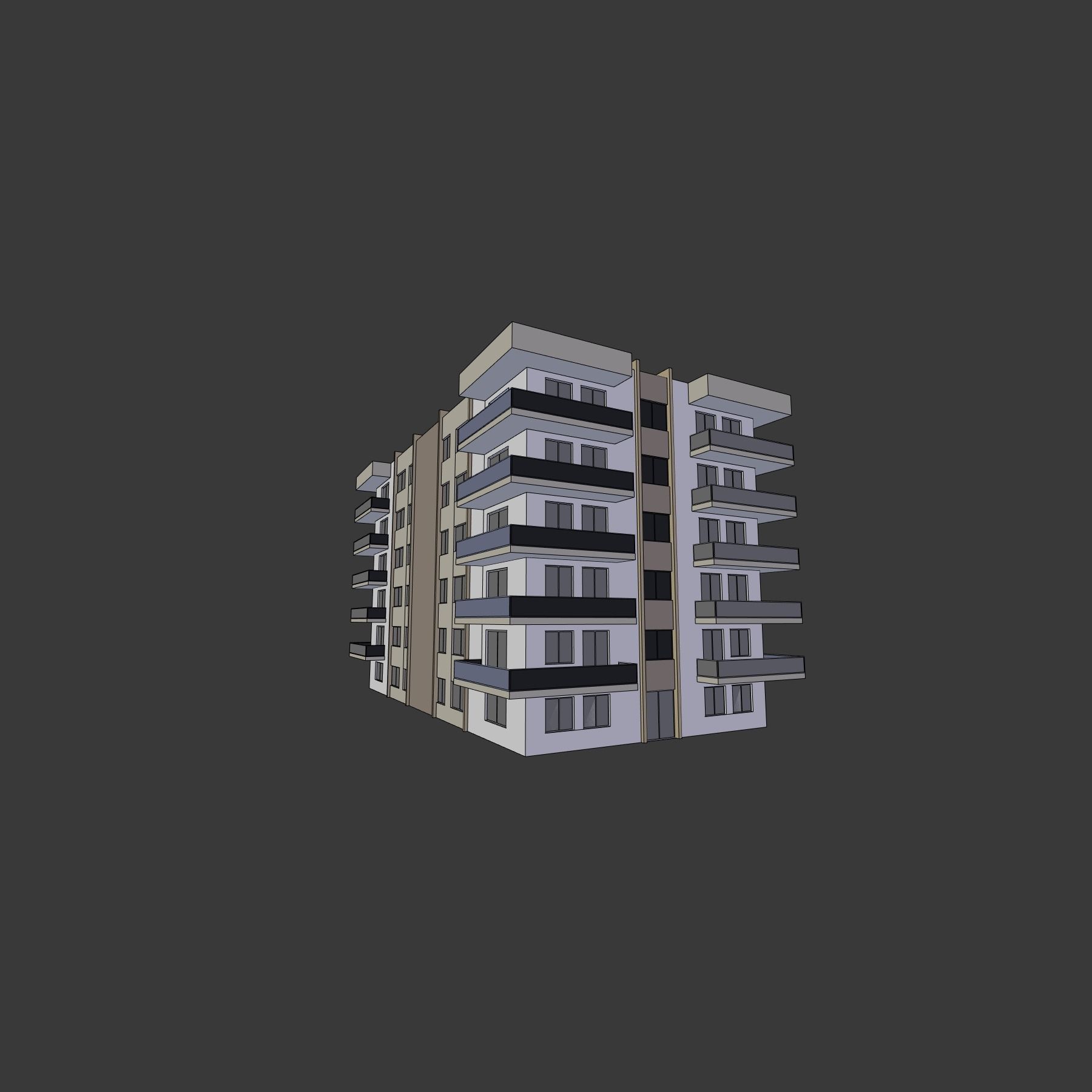 BUILDING 1 with balconies and balconies 3D model_2