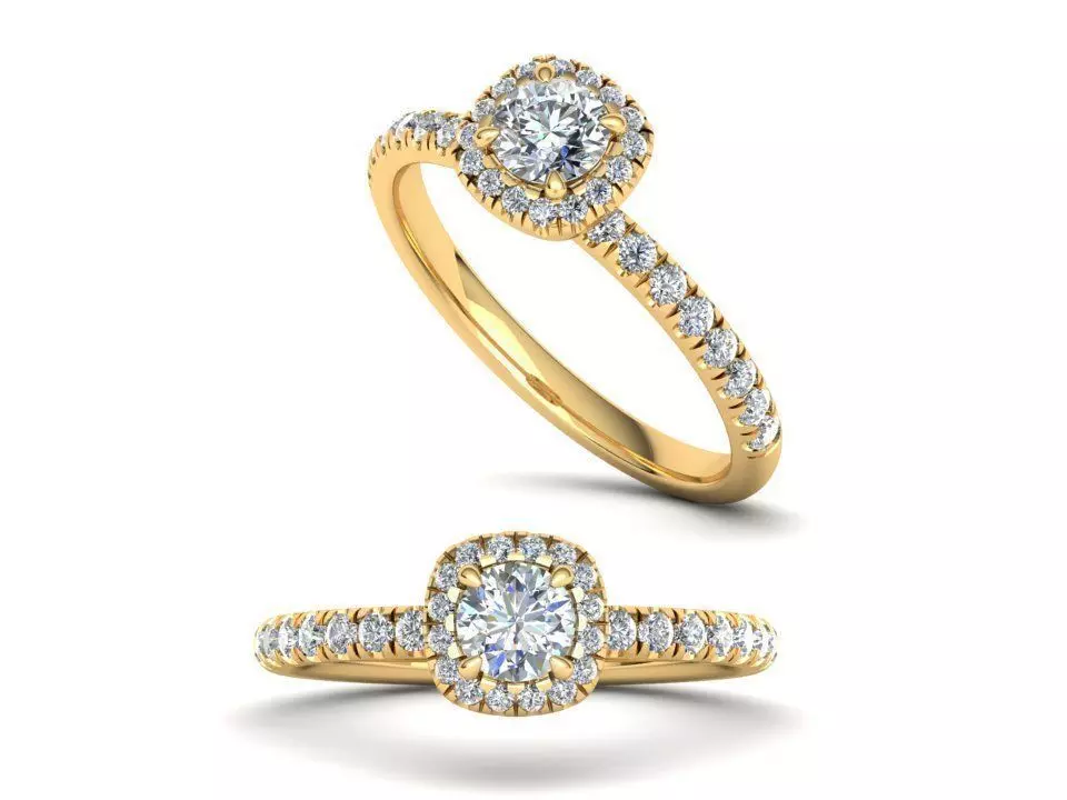 Cushion Enagagement Halo Ring Paradise design N0298 3D print model