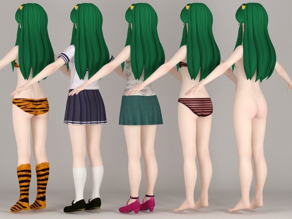 T pose rigged model of Lum anime girl 3D model_7