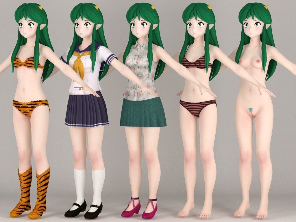 T pose rigged model of Lum anime girl 3D model_5