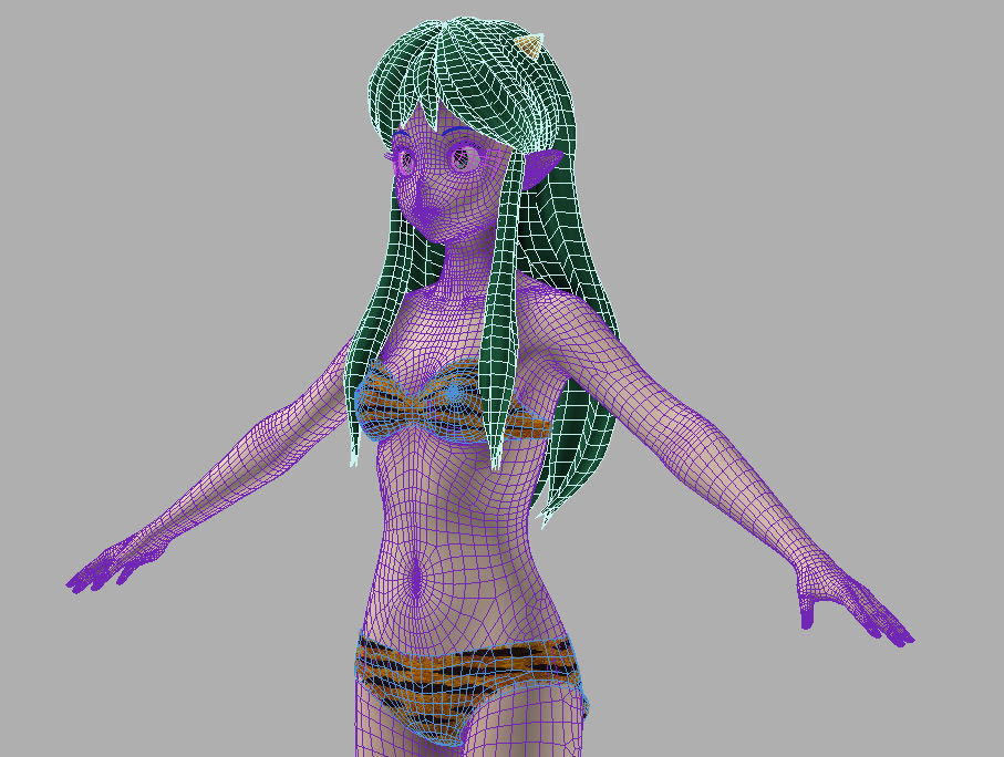 T pose rigged model of Lum anime girl 3D model_9