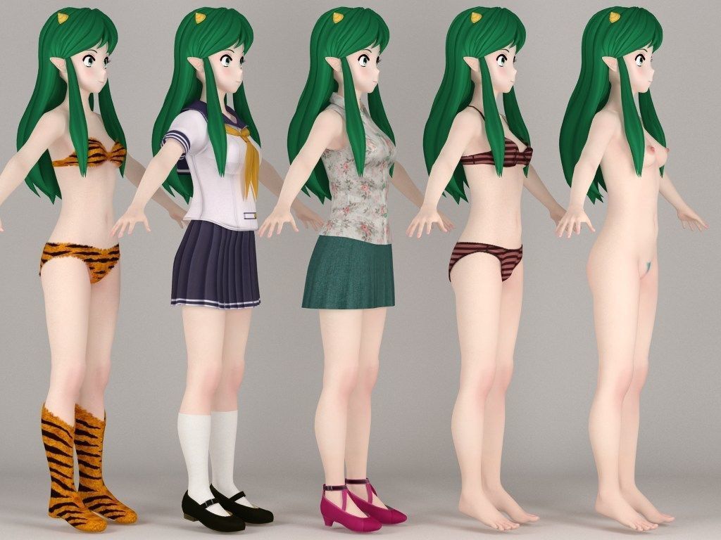 T pose rigged model of Lum anime girl 3D model_8
