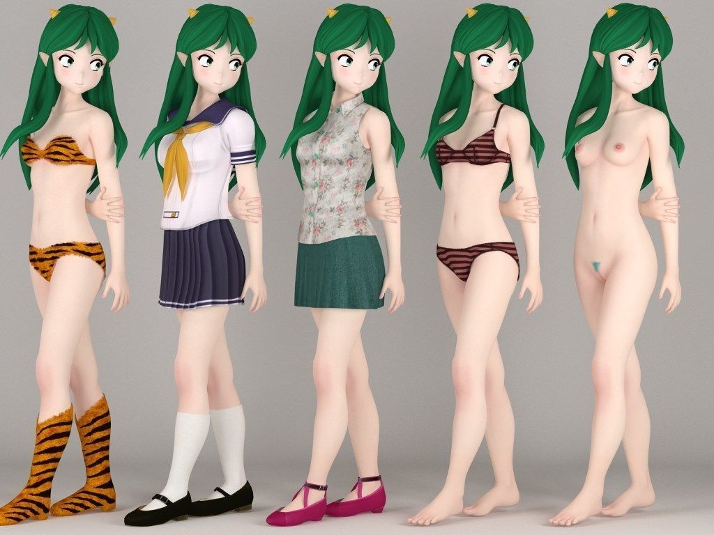 T pose rigged model of Lum anime girl 3D model_1