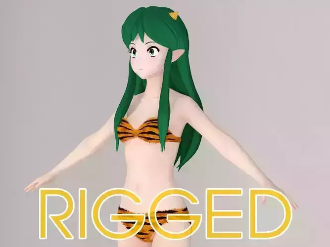 T pose rigged model of Lum anime girl 3D model