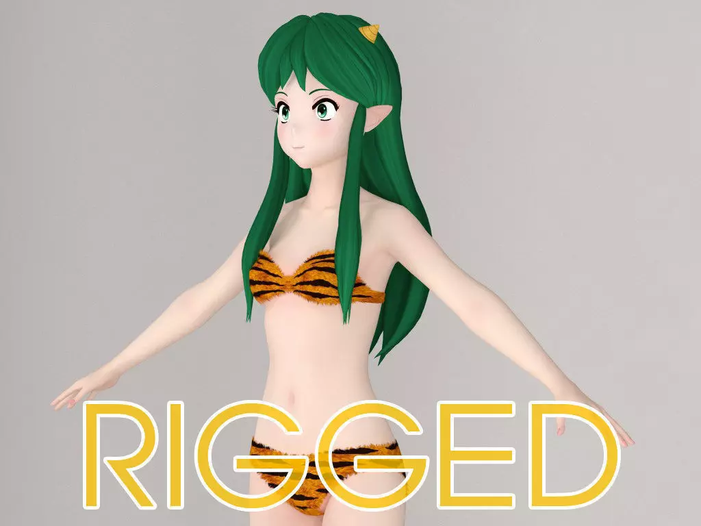 T pose rigged model of Lum anime girl 3D model_0
