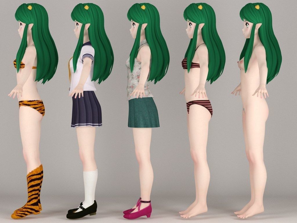 T pose rigged model of Lum anime girl 3D model_6