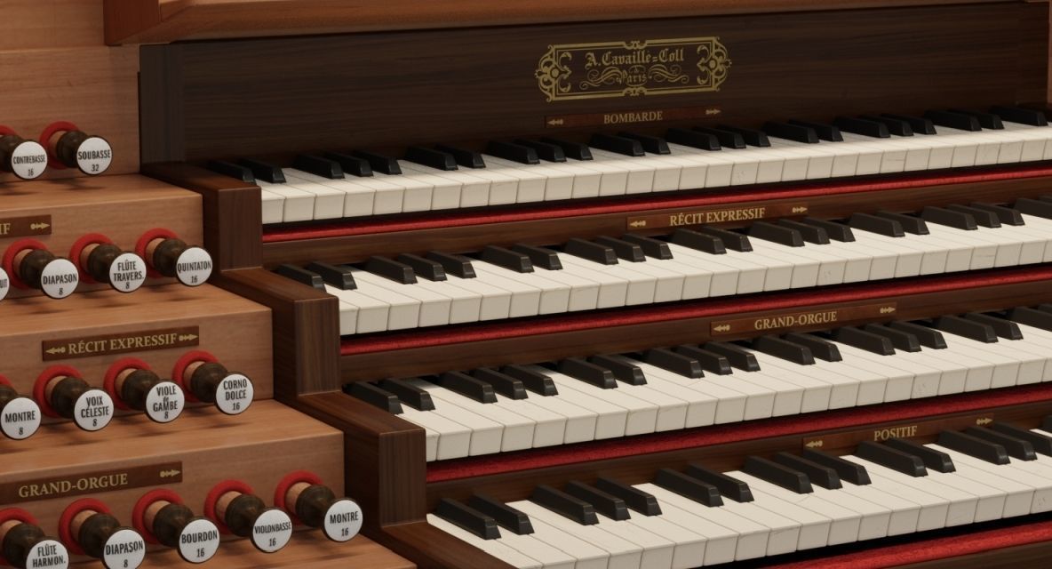 Antique cathedral pipe organ console 3D model_3