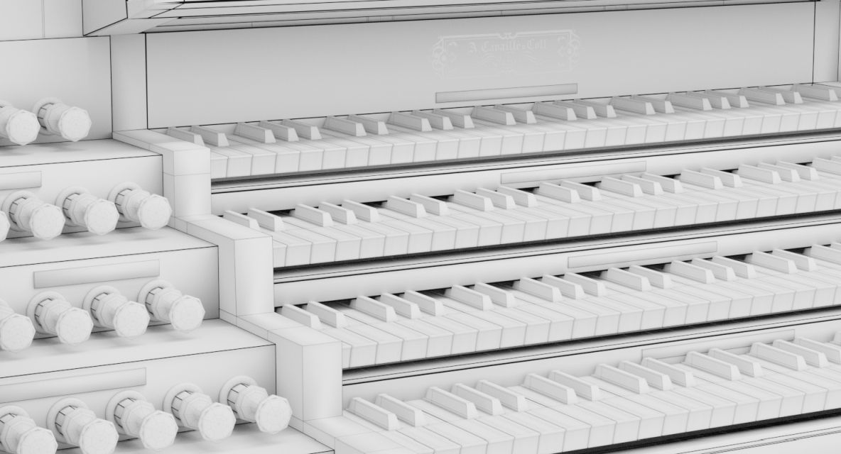 Antique cathedral pipe organ console 3D model_13