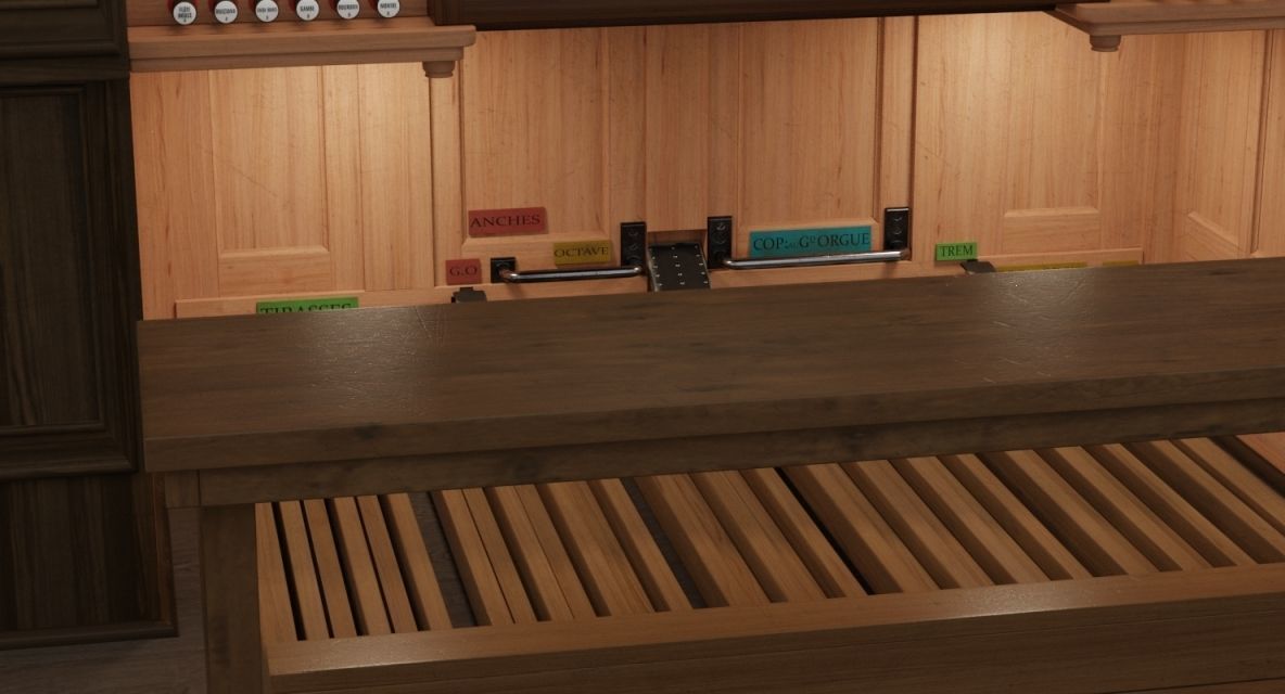Antique cathedral pipe organ console 3D model_8