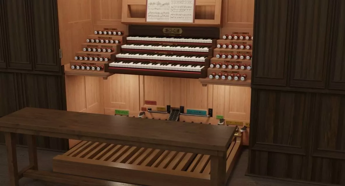 Antique cathedral pipe organ console 3D model_0