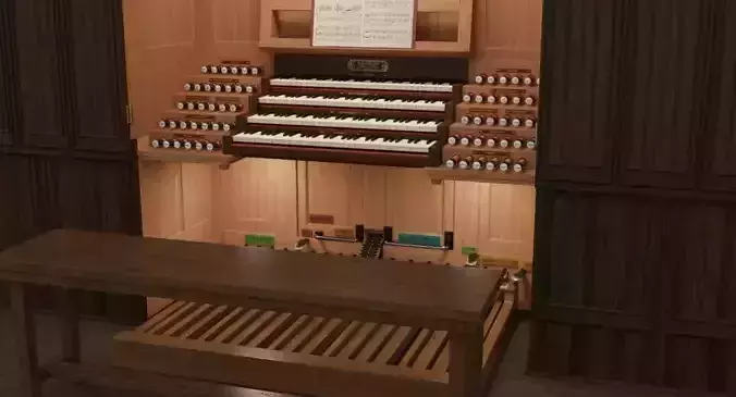 Antique cathedral pipe organ console 3D model