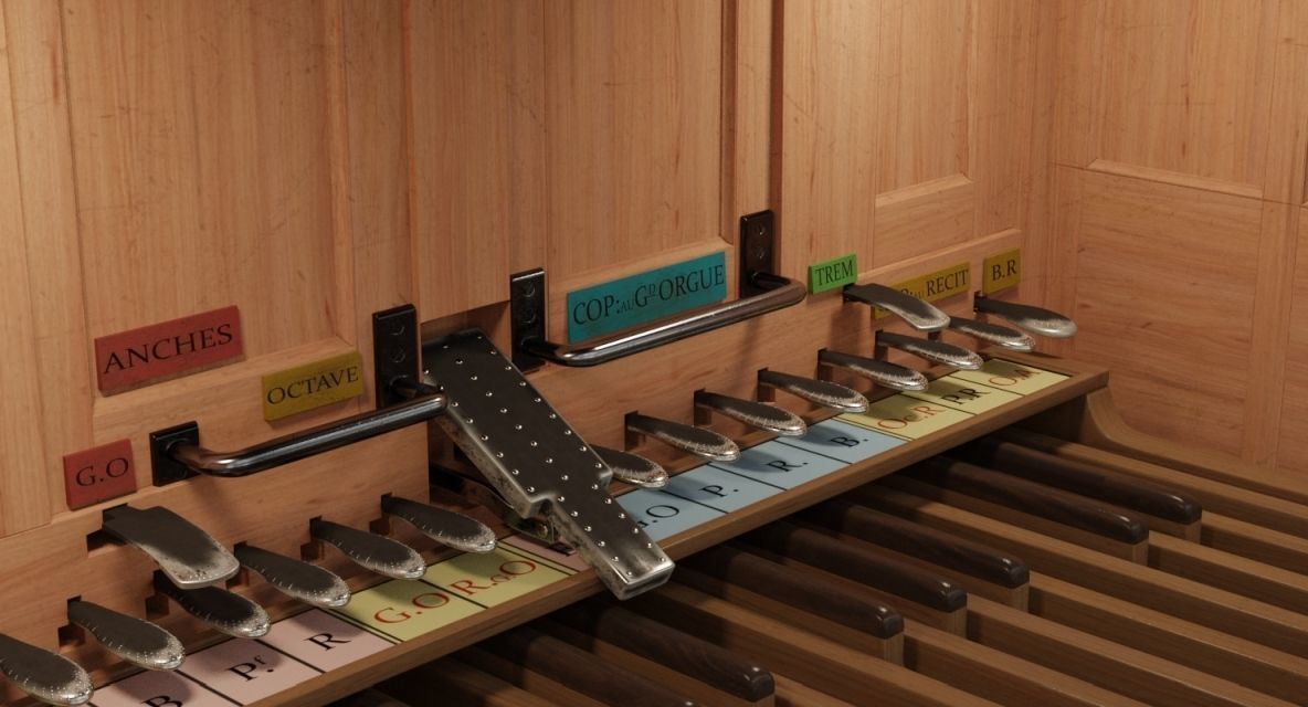 Antique cathedral pipe organ console 3D model_9