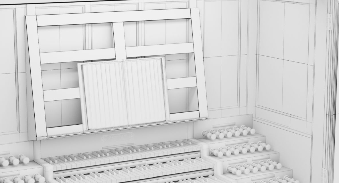 Antique cathedral pipe organ console 3D model_22