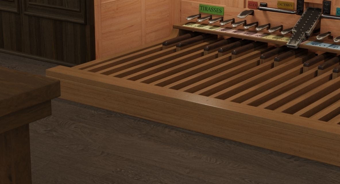 Antique cathedral pipe organ console 3D model_11